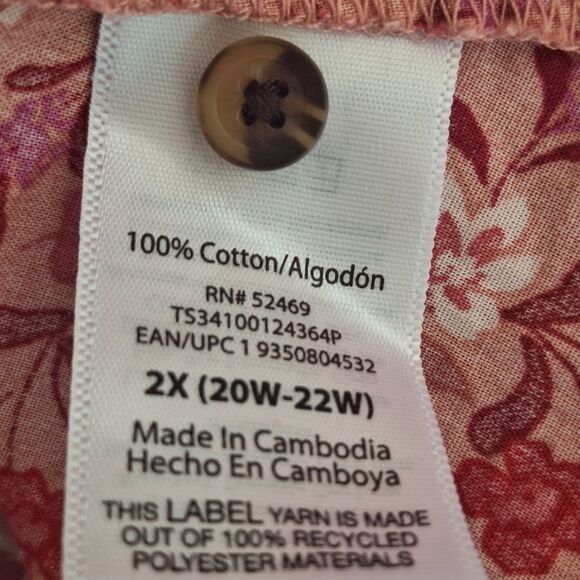 Terra & Sky Button Front Dress 100% Cotton Pockets Magic Garden/Soft Mimosa 2X - Picture 12 of 12